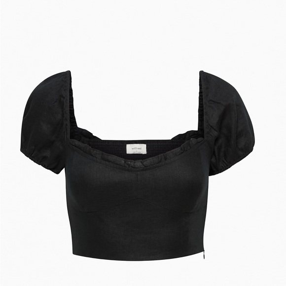 Wilfred Wander Linen Blouse Organic linen bustier blouse Black Sz M - Picture 2 of 7